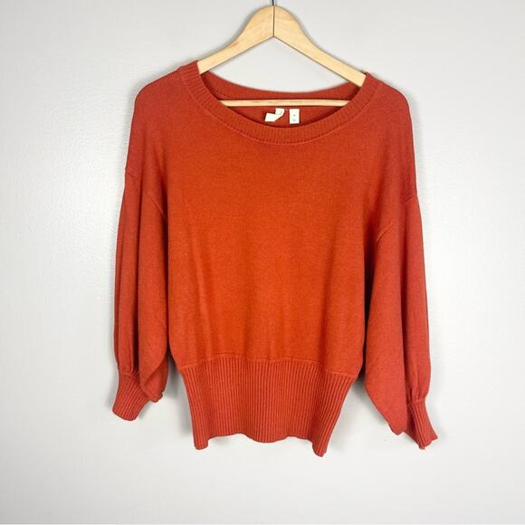 Moth by Anthropologie Scoop Neck Sweater Balloon Sleeve Women size M terracotta - Picture 1 of 9